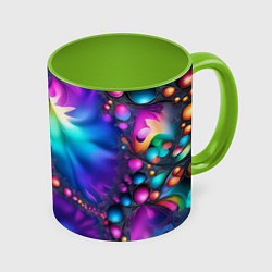 Кружка 3D Розово синий фрактал, цвет: 3D-белый + светло-зеленый