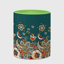 Кружка 3D Индийский орнамент с птицами, цвет: 3D-белый + светло-зеленый — фото 2