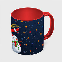 Кружка 3D Санта Клаус и снеговик, цвет: 3D-белый + красный