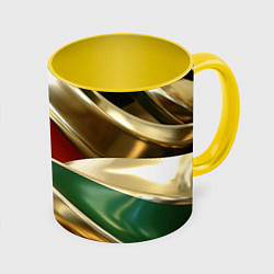 Кружка 3D Золотая абстракция с зелеными и красными вставками, цвет: 3D-белый + желтый