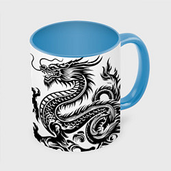 Кружка 3D Черный и белый дракон, цвет: 3D-белый + небесно-голубой
