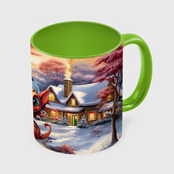 Кружка 3D Дракон снегозавр, цвет: 3D-белый + светло-зеленый