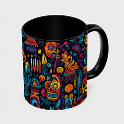 Кружка 3D Паттерн в мексиканском фолк-стиле, цвет: 3D-белый + черный