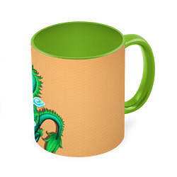 Кружка 3D Зелёный дракон на оранжевой текстуре, цвет: 3D-белый + светло-зеленый