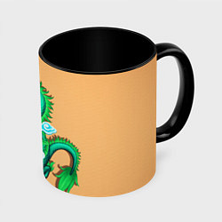 Кружка 3D Зелёный дракон на оранжевой текстуре, цвет: 3D-белый + черный