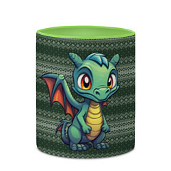 Кружка 3D Зеленый дракон на вязанном фоне, цвет: 3D-белый + светло-зеленый — фото 2
