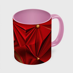 Кружка 3D Красный материал со складками, цвет: 3D-белый + розовый