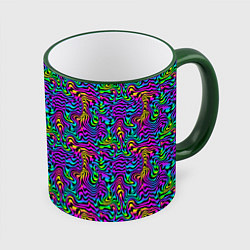 Кружка 3D Психоделические неоновые линии, цвет: 3D-зеленый кант
