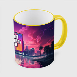 Кружка 3D GTA 6 nigh city, цвет: 3D-желтый кант