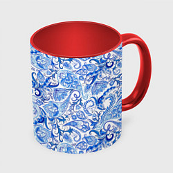 Кружка 3D Гжельская роспись на белом фоне, цвет: 3D-белый + красный