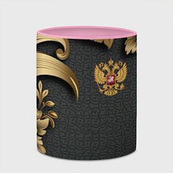 Кружка 3D Золотой герб России и объемные узоры, цвет: 3D-белый + розовый — фото 2