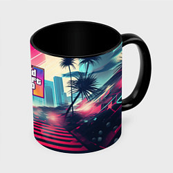 Кружка 3D GTA 6 retro abstract, цвет: 3D-белый + черный