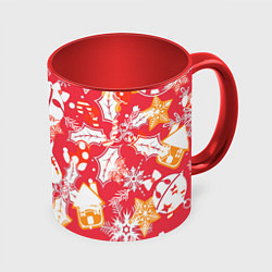 Кружка 3D Рождественские узоры колокольчики, цвет: 3D-белый + красный