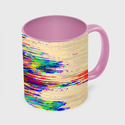 Кружка 3D Разноцветный глитч, цвет: 3D-белый + розовый
