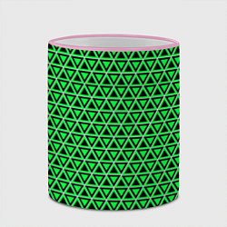 Кружка 3D Зелёные и чёрные треугольники, цвет: 3D-розовый кант — фото 2