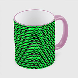 Кружка 3D Зелёные и чёрные треугольники, цвет: 3D-розовый кант