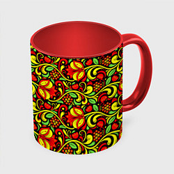 Кружка 3D Хохломская роспись красные цветы и ягоды, цвет: 3D-белый + красный