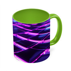 Кружка 3D Фиолетовая неоновая плитка, цвет: 3D-белый + светло-зеленый