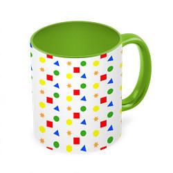 Кружка 3D Разноцветные геометрические фигурки, цвет: 3D-белый + светло-зеленый