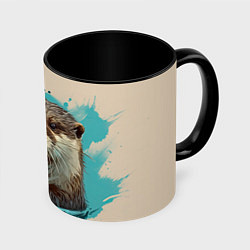 Кружка 3D Выдра с сердечком, цвет: 3D-белый + черный