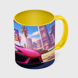 Кружка 3D GTA 6 logo auto style, цвет: 3D-белый + желтый