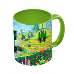 Кружка 3D Крипер - нейросеть, цвет: 3D-белый + светло-зеленый
