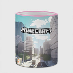 Кружка 3D Minecraft дневной город, цвет: 3D-розовый кант — фото 2