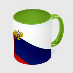 Кружка 3D Спортивная текстура герб России, цвет: 3D-белый + светло-зеленый