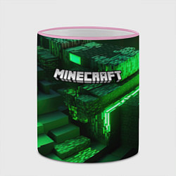Кружка 3D Minecraft logo зеленые неоновые кубы, цвет: 3D-розовый кант — фото 2