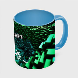 Кружка 3D Minecraft logo в стиле киберпанк, цвет: 3D-белый + небесно-голубой