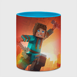 Кружка 3D Персонаж Minecraft пробирается сквозь огонь, цвет: 3D-белый + небесно-голубой — фото 2