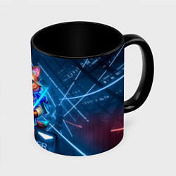 Кружка 3D Beat Saber кот музыкальный джедай, цвет: 3D-белый + черный