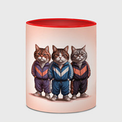 Кружка 3D Три полосатых кота в спортивных костюмах пацана, цвет: 3D-белый + красный — фото 2