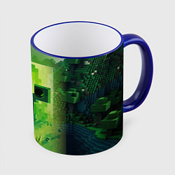 Кружка 3D Minecraft зеленый персонаж в мире пикселей, цвет: 3D-синий кант