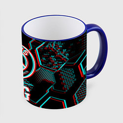 Кружка 3D PSG FC в стиле glitch на темном фоне, цвет: 3D-синий кант