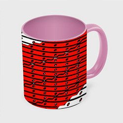 Кружка 3D Красно-белая техно броня, цвет: 3D-белый + розовый