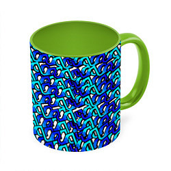 Кружка 3D Синий узор и чёрная обводка, цвет: 3D-белый + светло-зеленый