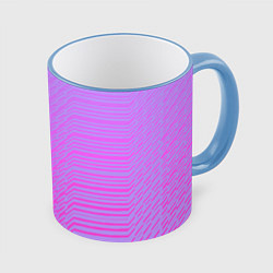 Кружка 3D Розовые градиентные линии, цвет: 3D-небесно-голубой кант