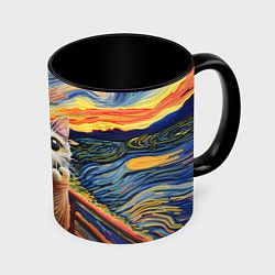 Кружка 3D Кот крик вязаный арт, цвет: 3D-белый + черный