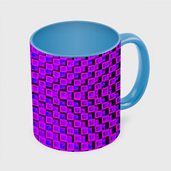 Кружка 3D Фиолетовые квадраты на чёрном фоне, цвет: 3D-белый + небесно-голубой