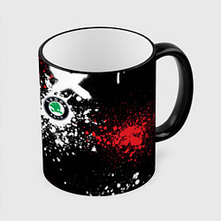 Кружка 3D Шкода на фоне граффити и брызг красок, цвет: 3D-черный кант
