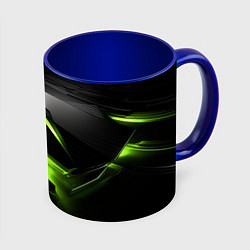 Кружка 3D Зеленая абстрактная конструкция в стиле nvidia, цвет: 3D-белый + синий