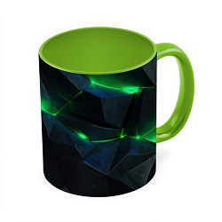 Кружка 3D Объемная геометрическая зеленая неоновая абстракци, цвет: 3D-белый + светло-зеленый