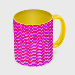 Кружка 3D Розовые линии и белые полосы, цвет: 3D-белый + желтый