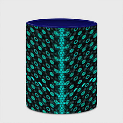 Кружка 3D Изумрудные киберпанк ячейки на чёрном фоне, цвет: 3D-белый + синий — фото 2