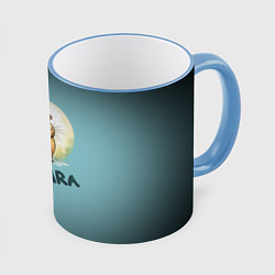 Кружка 3D Капибара с птичкой на голове, цвет: 3D-небесно-голубой кант