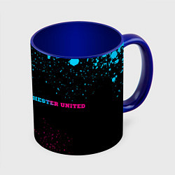 Кружка 3D Manchester United - neon gradient по-горизонтали, цвет: 3D-белый + синий