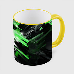 Кружка 3D Green dark abstract geometry style, цвет: 3D-желтый кант