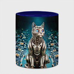 Кружка 3D Кибер кот сидит на печатной плате, цвет: 3D-белый + синий — фото 2