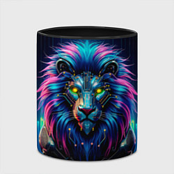 Кружка 3D Неоновый лев в стиле киберпанк, цвет: 3D-белый + черный — фото 2